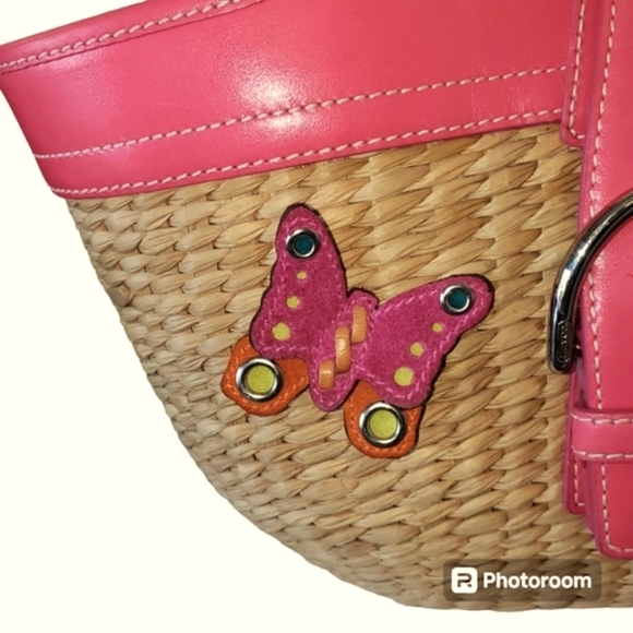 Coach Straw Basket Weave Pink Leather Authentic Handbag/Purse NO. L3K 62… - Picture 9 of 12
